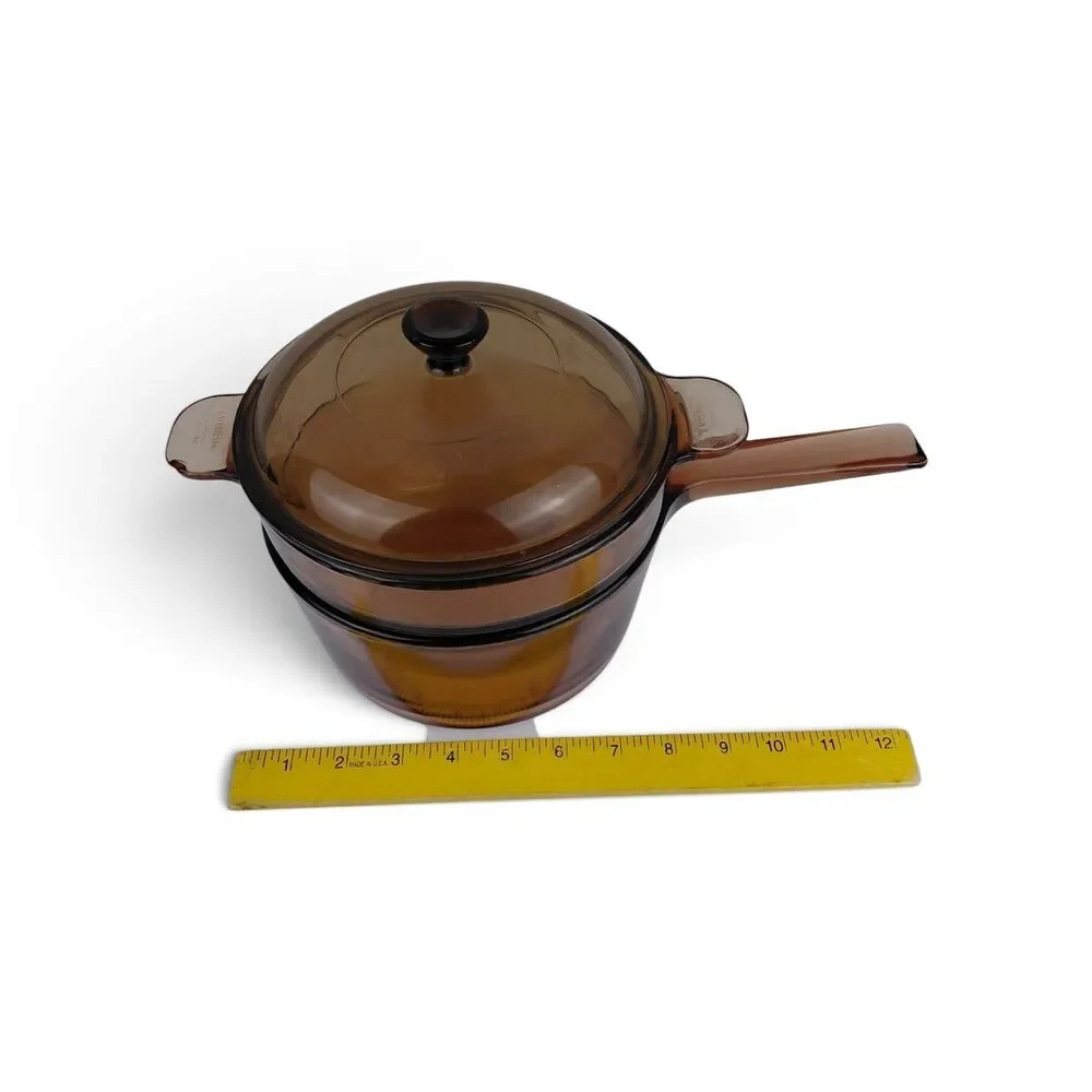 Vision Corning Glass Cookware Double Boiler 3 Piece Amber 1.5 L. #6